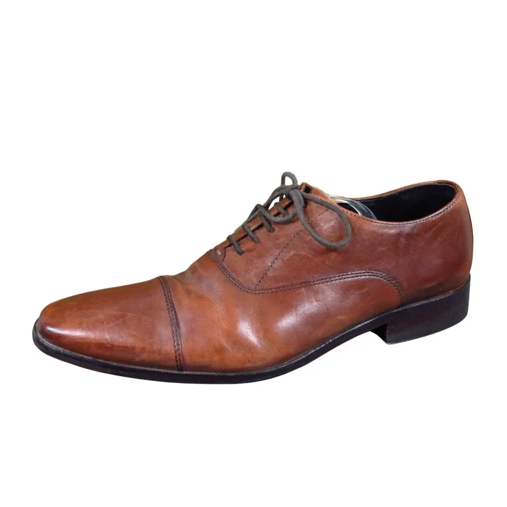 Calibrate Cap Toe Mens Oxford Dress Shoes Size 8M Formal Business Brown Leather